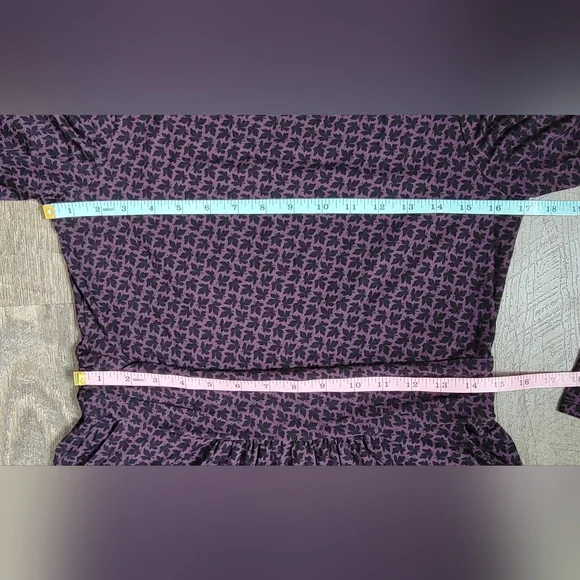 Boden Abigail Jersey Midi Dress Womens 8 Purple Black Leaf Print Long Sleeve - Picture 8 of 12